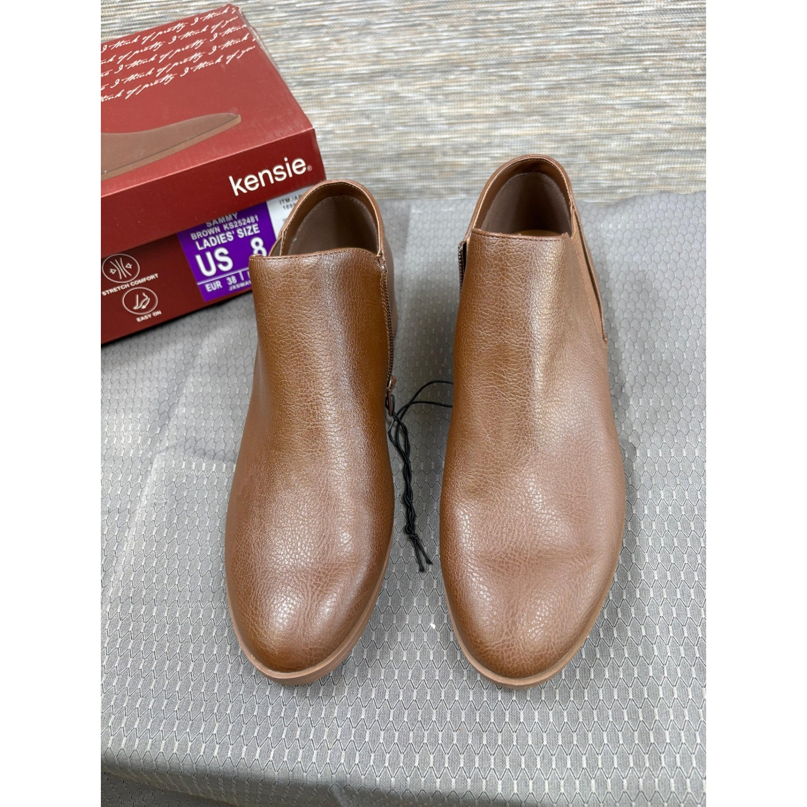 Kensie Sammy Bootie Womens Brown Leather Side Zipper Stretch Comfort Size 8 New
